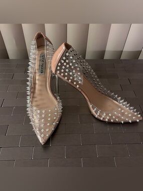 Steve Madden Clear Spike Pumps with Blush Accents